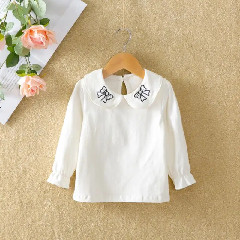 Г. Осенне-зимняя футболка для маленьких девочек топы для маленьких девочек, детская белая блузка с воротником «Питер Пэн», Рубашка футболки для малышей, детская одежда JW6695 - Цвет: white baby shirts