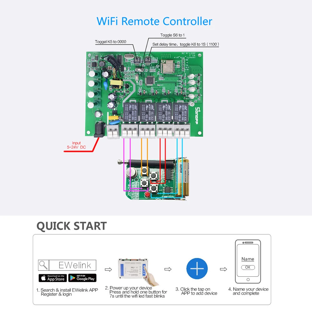 SONOFF 4CH Pro R2 Wifi 433 МГц 4 канала/банда РЧ смарт-переключатель беспроводной дистанционный самоблокирующийся инчинг интерлок реле Google Home