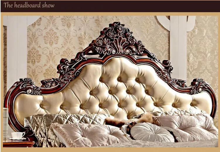 Современная Европейская кровать из массива дерева Мода Резные 1,8 м кровать французская мебель для спальни 7885