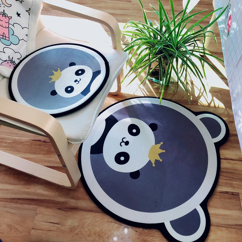 

White grey cartoon animals bear fox panda round for living room bedroom home decor carpet rug for children and Kids #2
