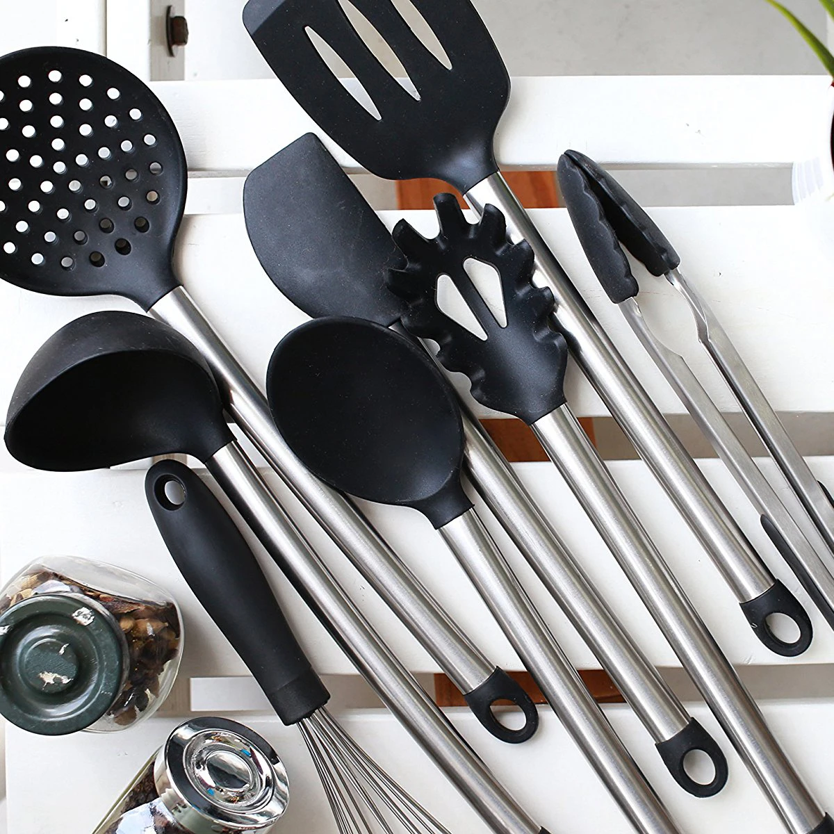 8 шт. набор кухонной посуды из нержавеющей стали и черного силикона современные антипригарные кухонные инструменты