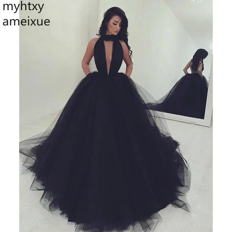 

2019 Cheap New Sexy Black Evening Dress Formal Prom Party Dresses Backless Deep V-neck Evening Gown Custom Made Robe De Soiree
