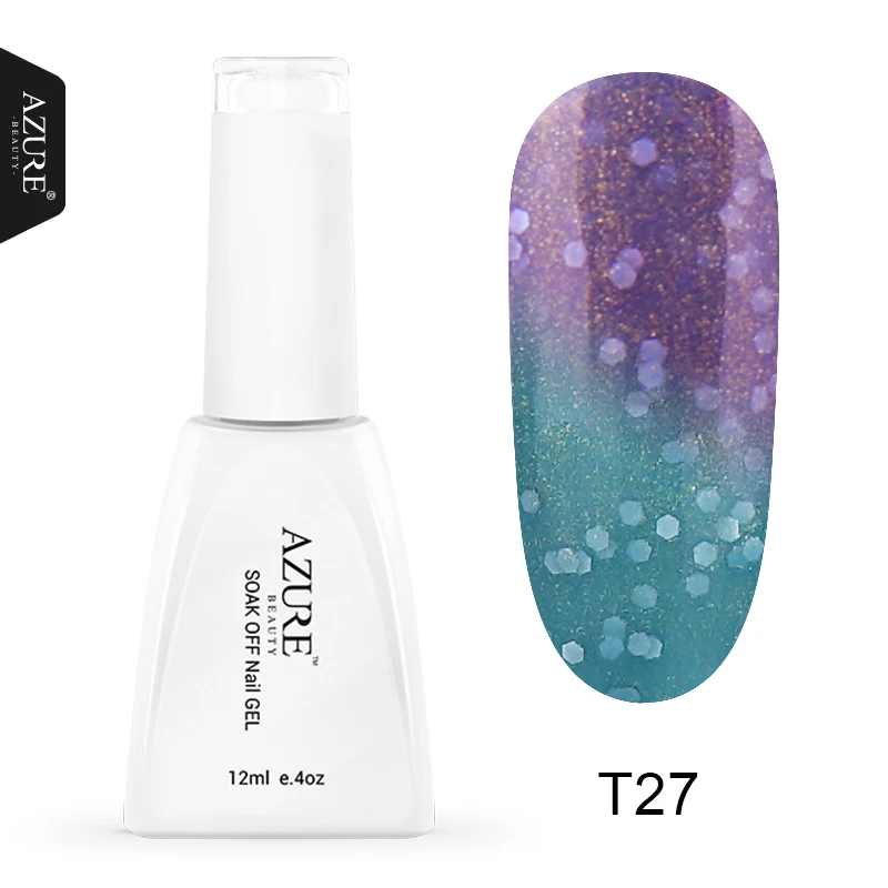 Azure beauty, термальный УФ-гель для ногтей, меняющий цвет, с температурой, замачивается, светодиодный лак, долговечный Гибридный гвоздь, 12 мл - Цвет: T27