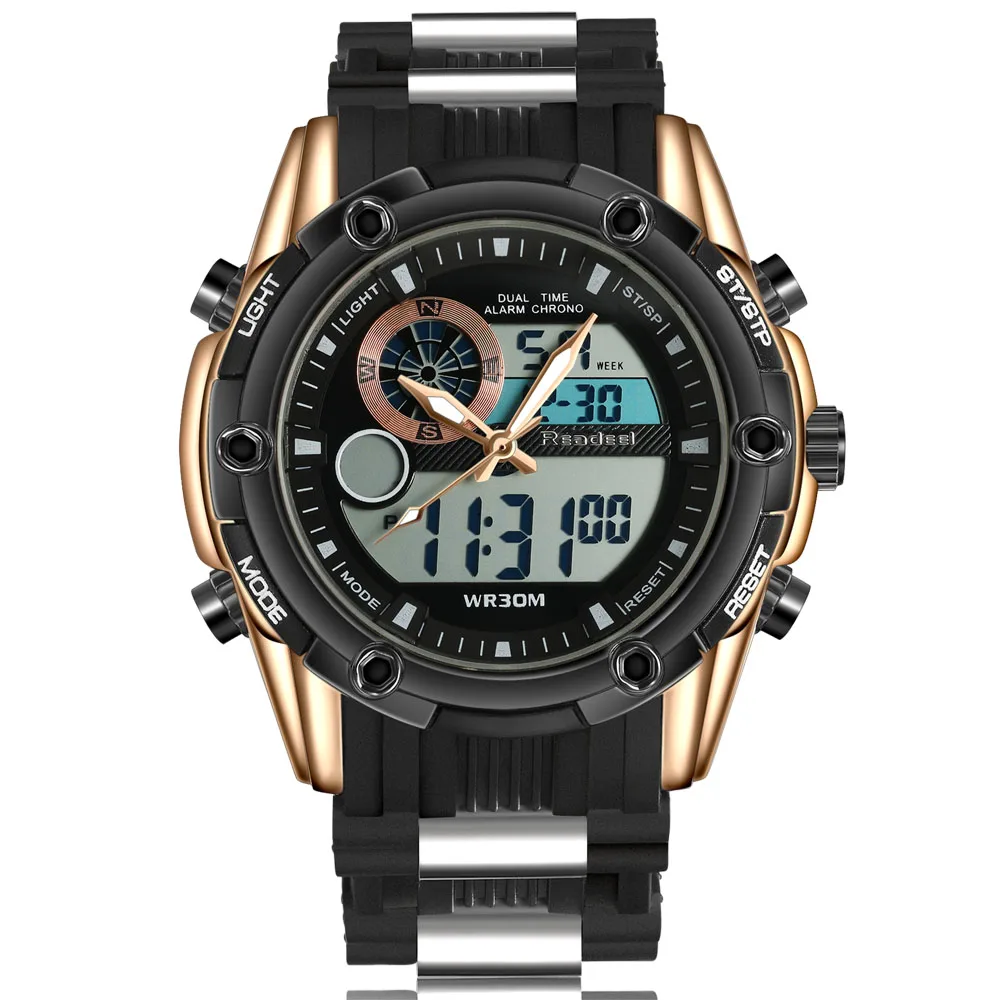 Роскошные Брендовые мужские спортивные часы для мужчин аналоговые силиконовые часы светодиодный кварцевые наручные часы водонепроницаемые военные часы relojes - Цвет: Золотой