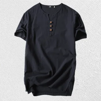 

Tshirt t-shirt t shirt black 8XL 6XL New Linen t shirt Men Solid Tees linen Cotton Top t-shirt Men Short Sleeve Buttons tshirt
