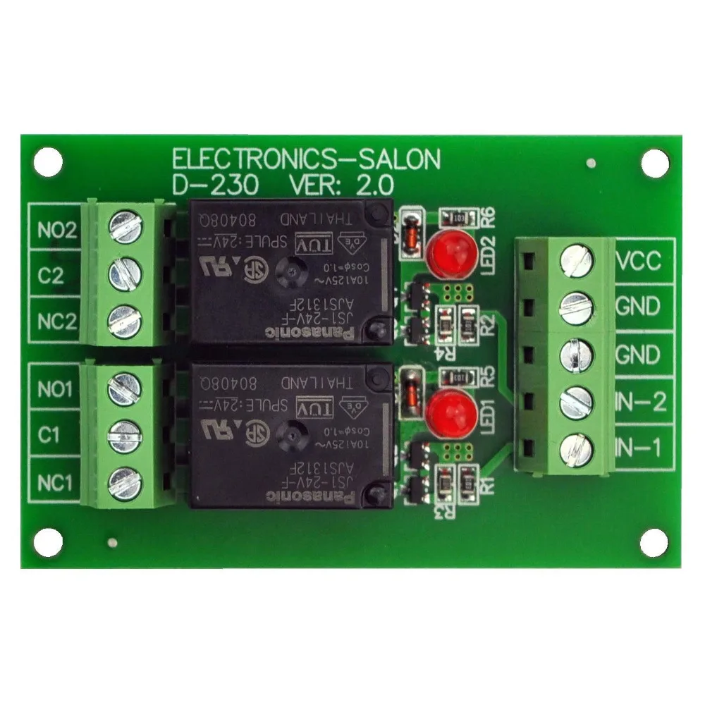 

Electronics-Salon 2 SPDT 10Amp Power Relay Module, DC 24V Version.