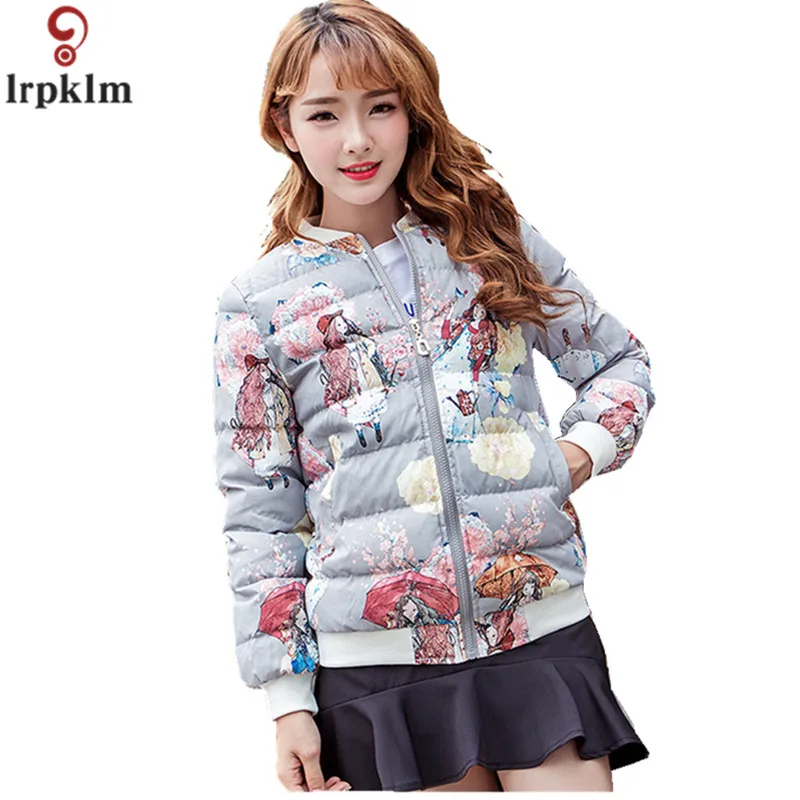 

Women's Winter Short Coat Cotton Padded Jacket Ladies Printed O-Collar Thin Light Plus Size 5XL Baseball Overcoat S-5XL LZ937