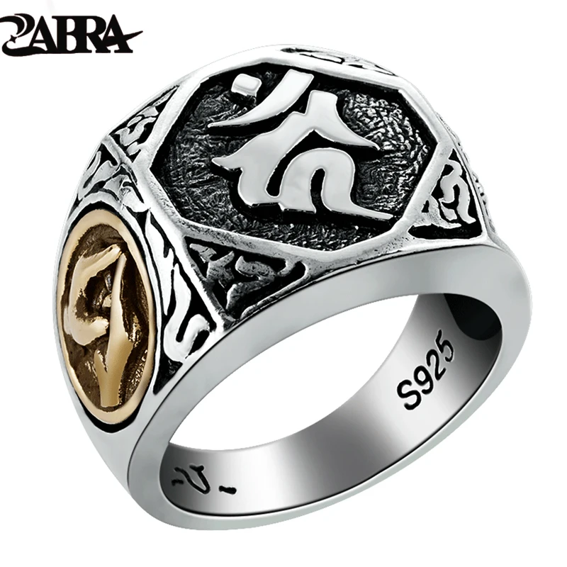 ZABRA Real 925 Sterling Silver Mens Signet Rings Buddha Ring Gold Big Vintage Punk Steampunk Rock