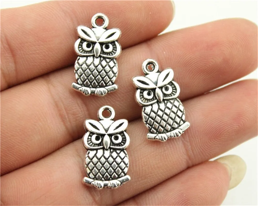 

WYSIWYG 15pcs 15x7mm 2 Colors Antique Silver Antique Bronze Small Size Owl Charms Small Owl Charms Double Sided Owl Charms