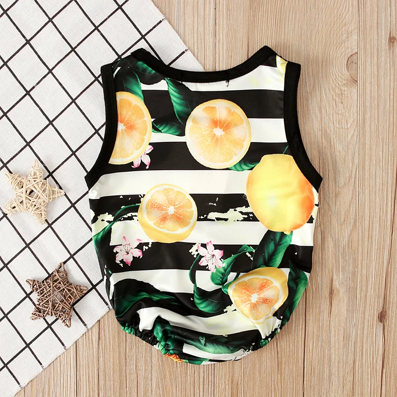 Newborn Toddler Baby Girls Fruit Lemon Bodysuit Romper Sunsuit+Sleeveless Lemon Dress Sister Matching Outfits Clothes 0-2Yrs