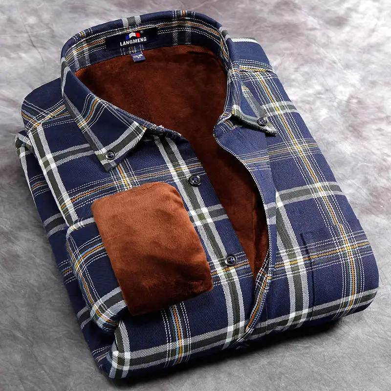 Распродажа, супер теплые повседневные рубашки, брендовые качественные мужские клетчатые офисные рубашки с длинным рукавом, плотные мужские рубашки для зимы - Цвет: COLOR02
