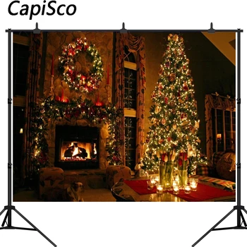 

Capisco photography background Christmas tree Fireplace garland light backdrop Photo background studio