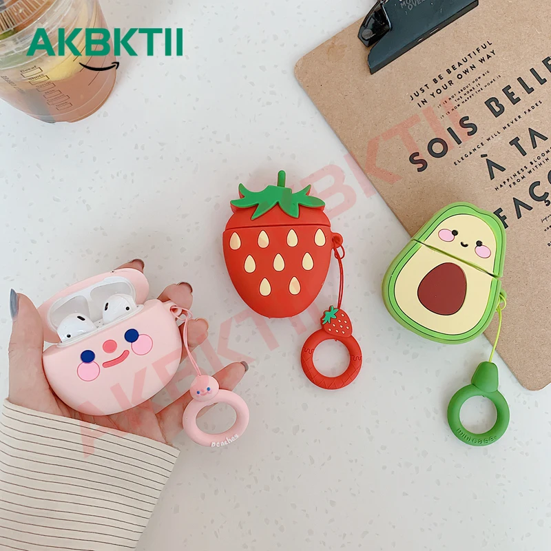 

AKBKTII Earphone Case For Airpods Case Silicone Cute Peach Fruit Strawberry Cover For Apple Air pods 2 Earpods Accessories case
