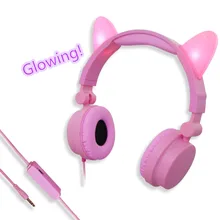 Милый Кот проводной светящийся светодиодный наушники стерео гарнитура повязка наушники с микрофоном для samsung iPhone PC подарок на день рождения для девочек