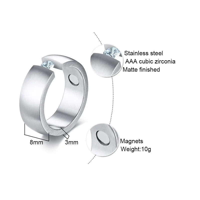 Modyle Healthy Magnetic Rings for Men Matte Finished Stainless Steel Male Alliance with Bling Cubic Zirconia Accessories