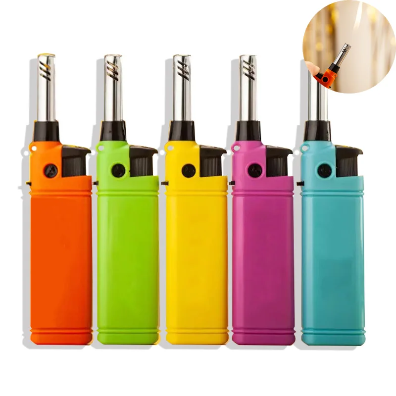 

10pcs/lot Mini Lighter Kitchen Candle BBQ Refillable Plastic Butane Gas Lighters Outdoor Fire Starter