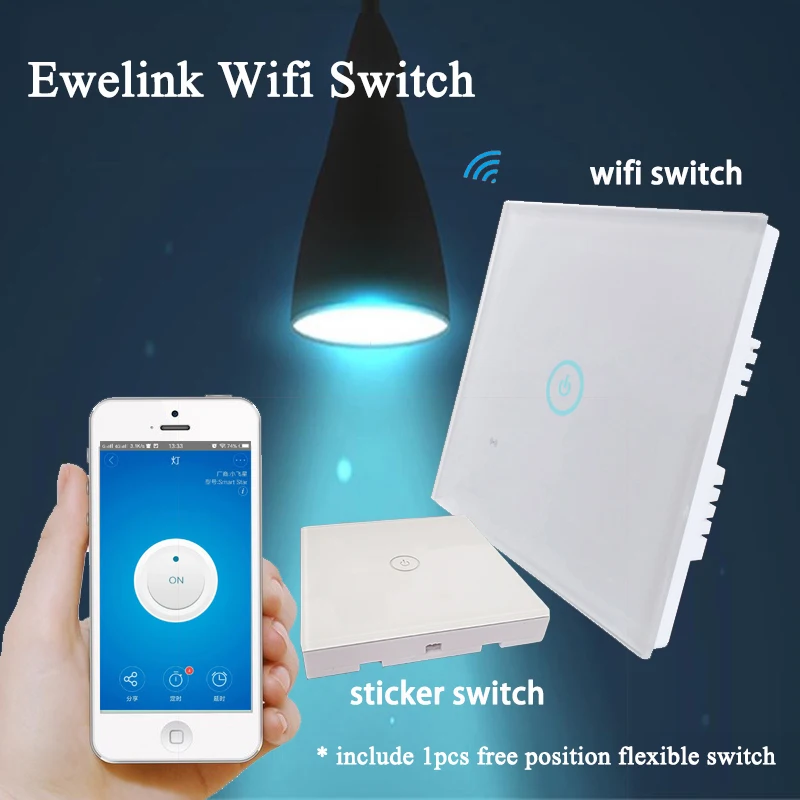 

Ewelink WiFi Wall Light Touch Switch 1 Gang 2 Way Timer Panel UK 86 Type 85-250V IOS Andorid Phone Remote Smart Home Automation