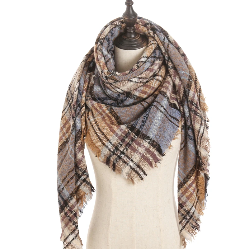 new designer brand women cashmere scarf triangle winter scarves lady shawls and wraps knit blanket neck striped foulard - Цвет: E33