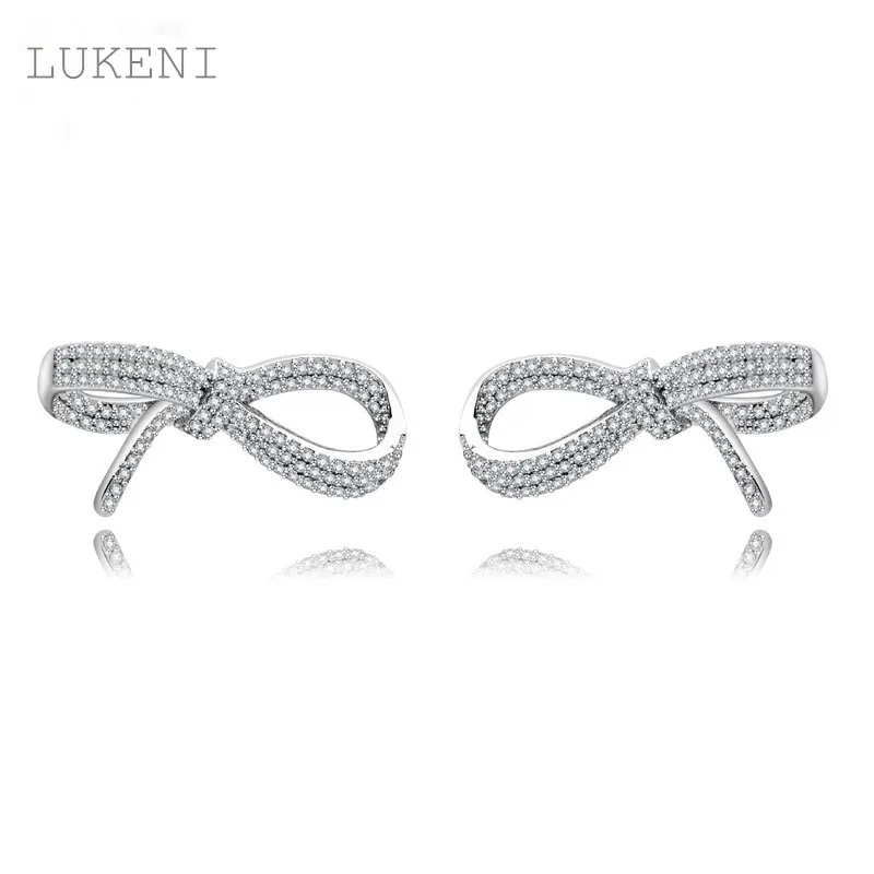 Lukeni Дизайн Романтический Мода Micro инкрустация циркон белый Цвет бантом сладкий темперамент серьги для девочек в подарок ювелирные изделия
