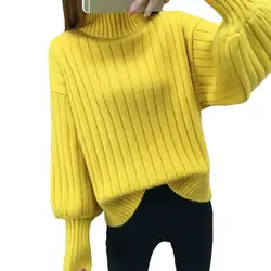 Осенне-зимний свитер Для женщин вязаный джемпер эластичный с длинными рукавами водолазка пуловеры женские трикотажные свитера L87