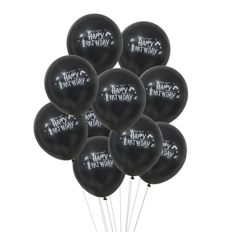 10pcs black Мультфильм день рождения баннер латексные шары «С Днем Рождения» торт Топпер детский душ День Рождения Декор Висячие овсянки Детские сувениры - Цвет: 10pcs black
