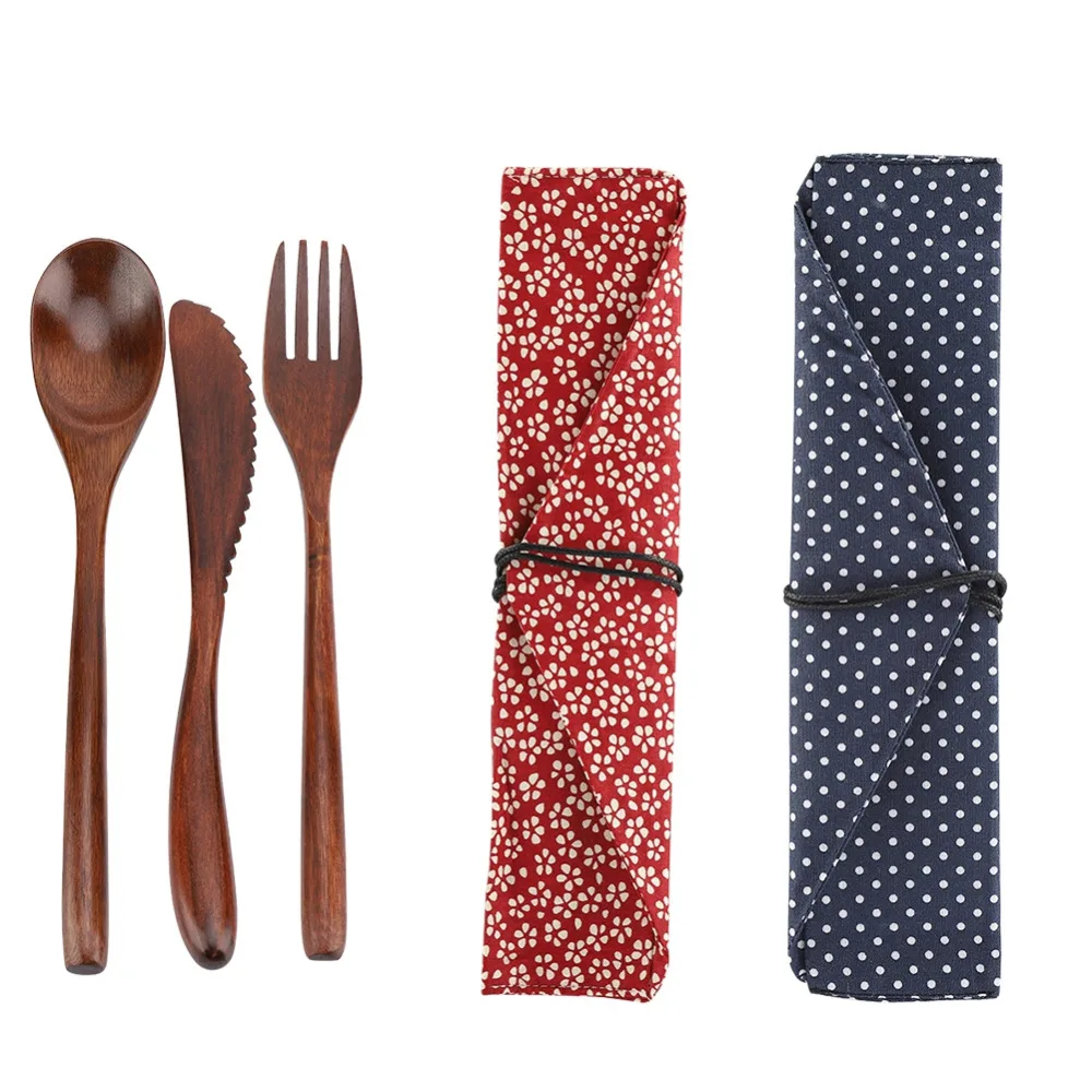 

Nosii Reusable Elegant Retro Wooden Cutlery Bamboo Flatware With Bags Dinnerware Spoon Fork Chopsticks Portable Dinnerware Set