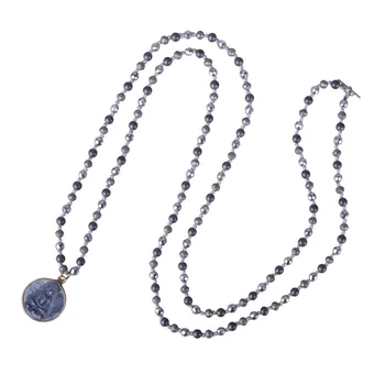 

KELITCH Necklace Jewelry Bead Chain Vintage Handmade Crystal Natural Stone Sakyamuni Buddha Pendant Long Necklace for Women Gift