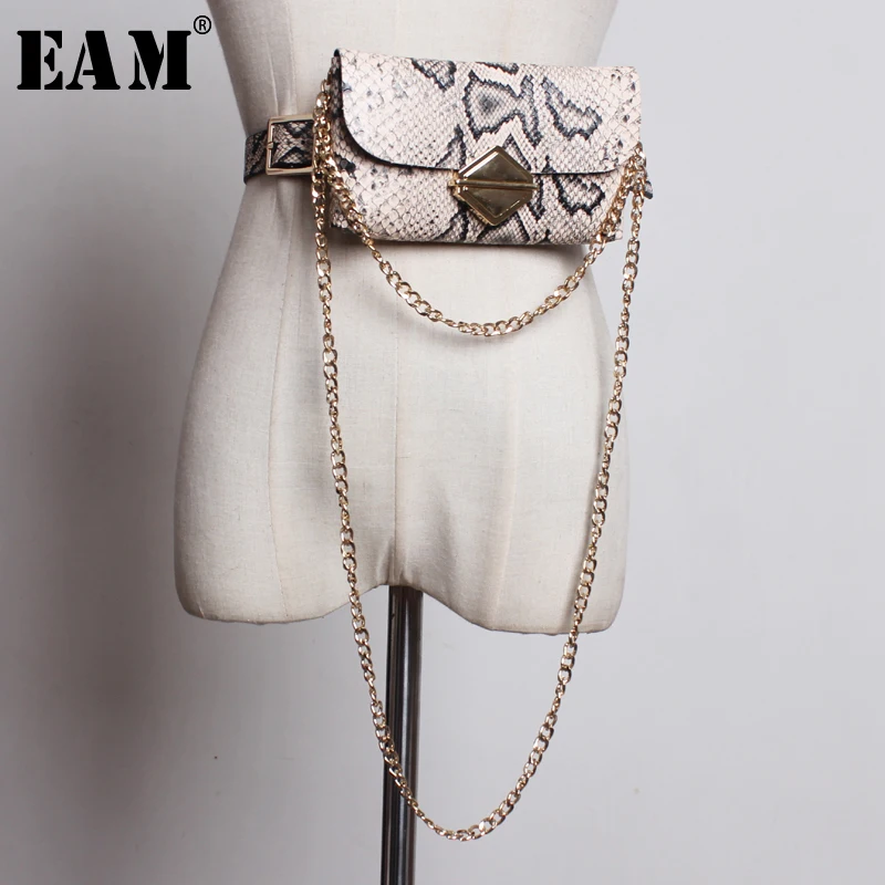 

[EAM] 2019 New Spring Summer Pattern Pu Leather Chain Split Joint Mini-bag Personality Belt Women Fashion Tide All-match JQ869