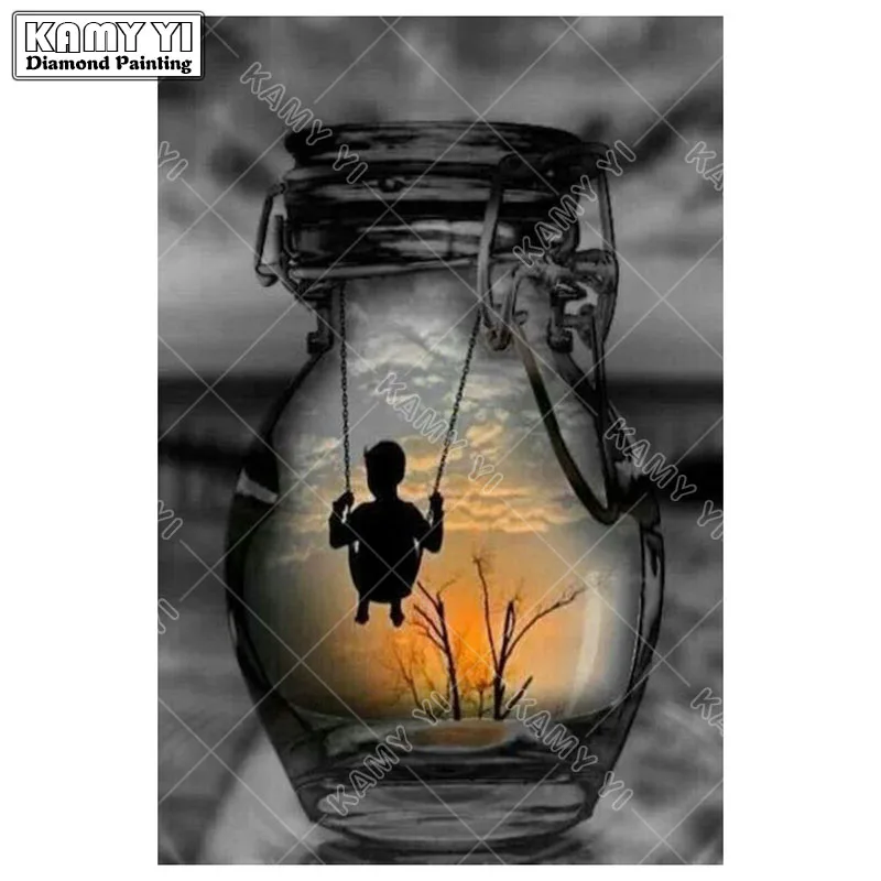 Full Square drill 5D DIY Diamond embroidery Swinging little boy Painting Cross Stitch Rhinestone Mosaic decoration | Дом и сад