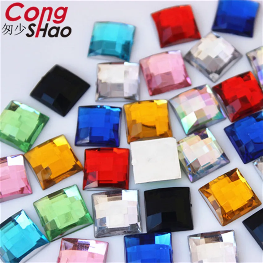 

Cong Shao 200PCS 12mm Faceted Square Shape Colorful Flatback Acrylic Rhinestone Stones And Crystals Costume Accessories CS609