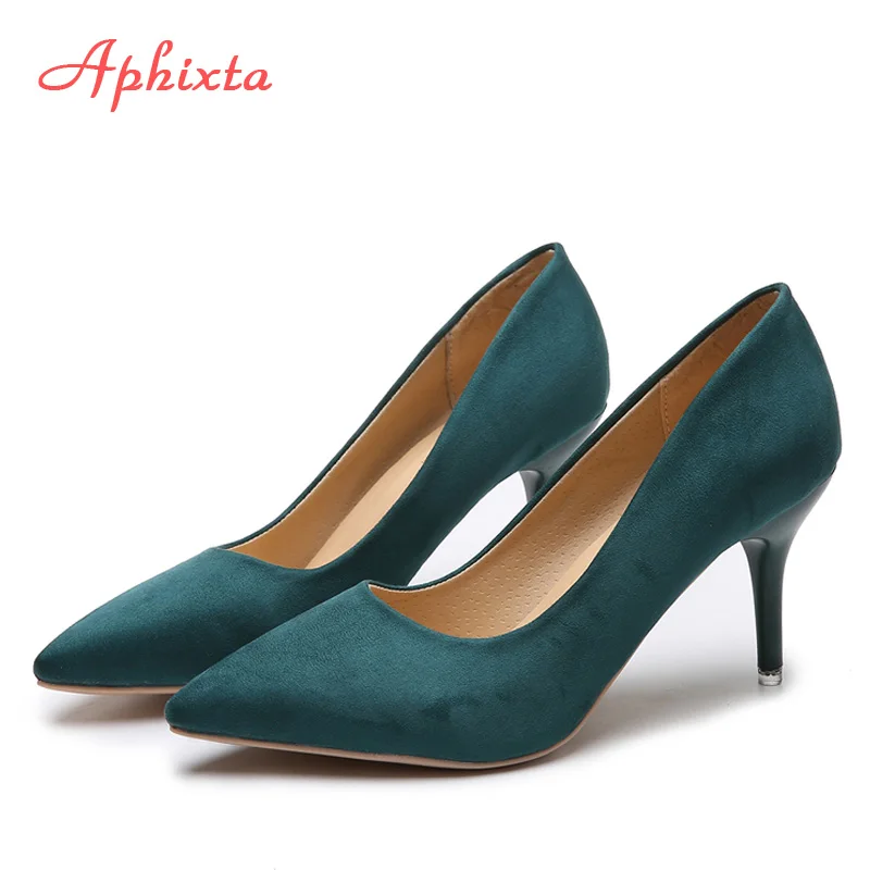 Aphixta/; леопардовая обувь; женские туфли-лодочки на каблуке; свадебные туфли телесного цвета на высоком тонком каблуке 8 см; вечерние женские туфли; классические туфли-лодочки; большой размер 44 - Цвет: Green