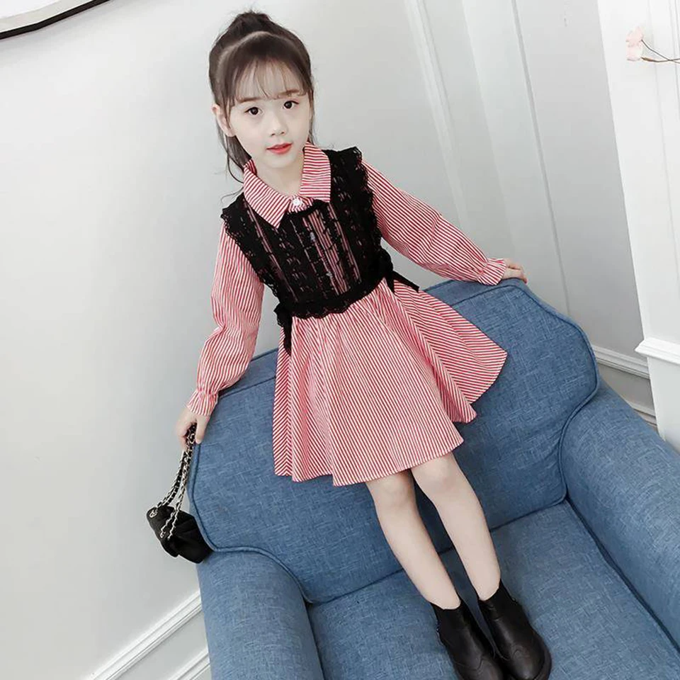 

New 2018 Fashion 3T 4 6 8 10 Yrs Kids Clothes Korean Style Girls long-sleeved Autumn Girls Dress 2 Colors Toddler Girl Clothes