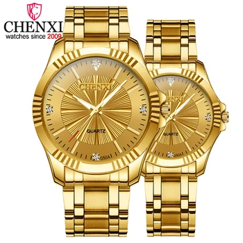 CHENXI Creative Golden Men's Quartz Wristwatches Women Men Full Steel Luxury Clock Brand Watches lovers' Waterproof Gold Watch eyki men s watches women full stainless steel business dress quartz wristwatch unisex strip waterproof golden date lovers clock
