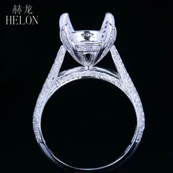 

HELON Solid 10K White Gold For Women's Jewelry Ring 10-11mm Round Cut Natural Diamond Engagement Wedding Semi Mount Ring Setting