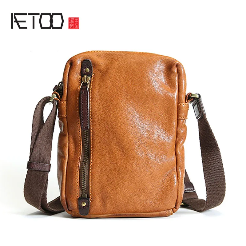 

BJYL Men's shoulder bag leather Messenger bag small men's bag retro casual youth mini soft leather bag trend