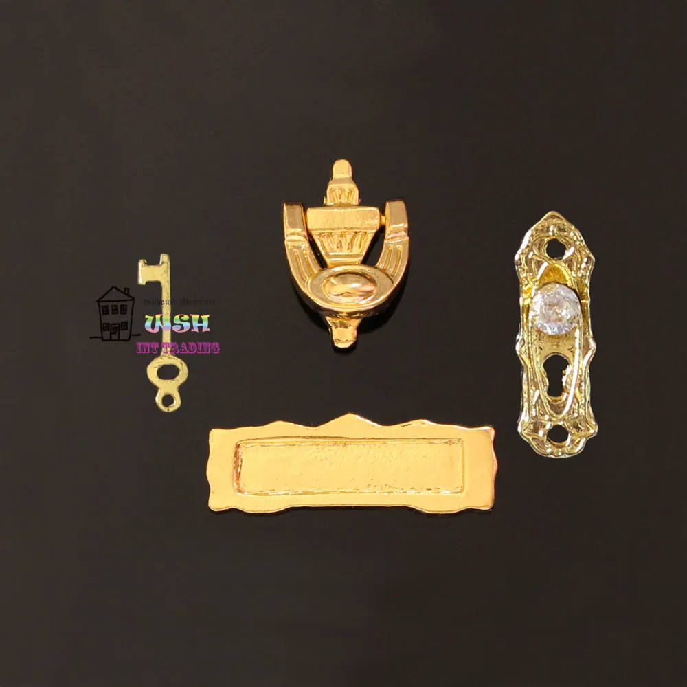 

Free shipping 1:12 Dollhouse Fairy Door Accessories Hardware Metal Doorknob Key Mailbox Knocker Imitation diamond style 4pcs