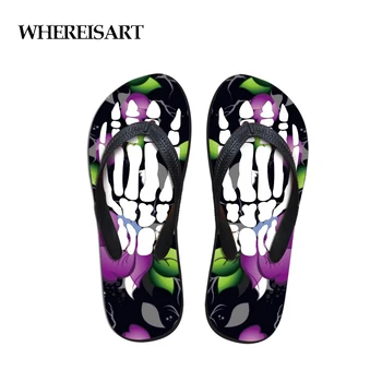 

WHEREISART Cool Skull Printed Flip Flops Men's Slippers Korean Style Sandals For Teenage Punk Beach Flats Shoes Dropshipping