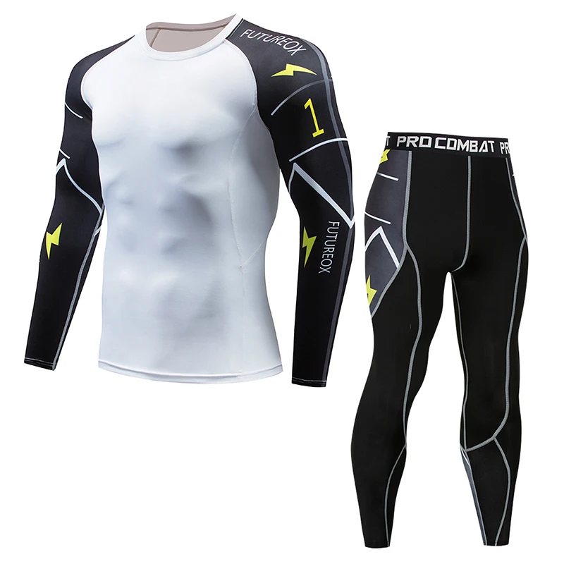 

Muscle Fitness Set Compression Shirt Long Sleeve + Pants High Quality Men's Running Sportswear Fitness Set Men's MMA Set