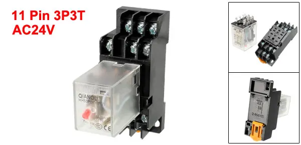 AC 24/48/110/120 V катушки красный зеленый индикатор 8/11 Pin DPDT/3P3T электромагнитного общего назначения Мощность реле + Гнездо базы