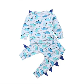 

Newborn Kid Baby Boy Girl Clothes Set Cute Dinosaur Letter Print Tops And Pant Bule Clothing Set Bebe Outfit