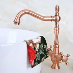 Basin Faucets Antique Red Copper Bathroom Sink Mixer Dual Handles Single Hole WC Bathroom Faucet Brass Hot and Cold Tap anf617