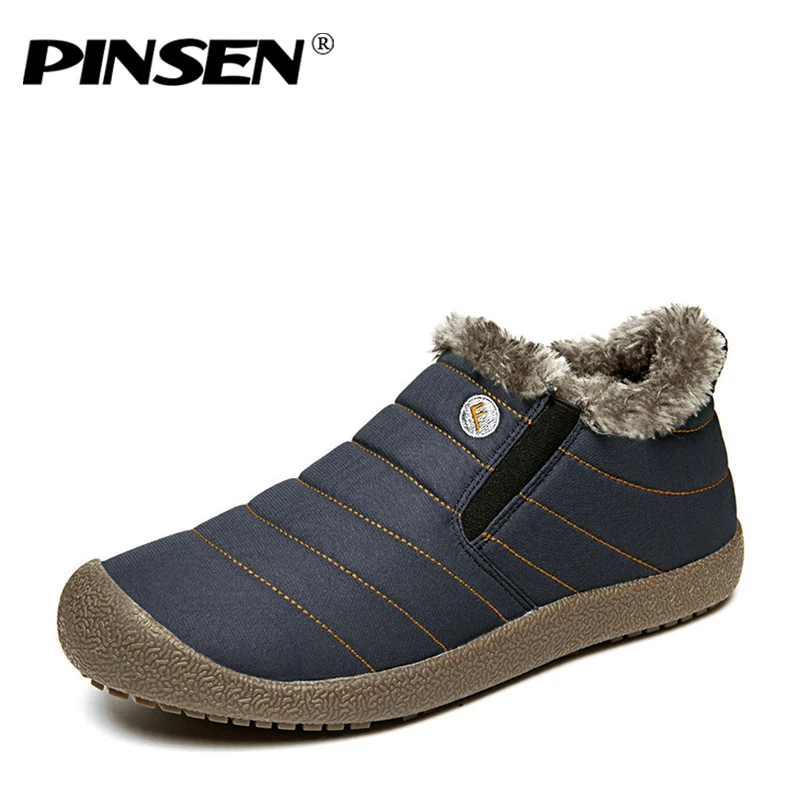 

PINSEN Winter Men's Casual Shoes Size 36-45 Slip on Sneakers for Men Fashion Plush Warm Snow Boots Mens Flat Shoes Male Shoes