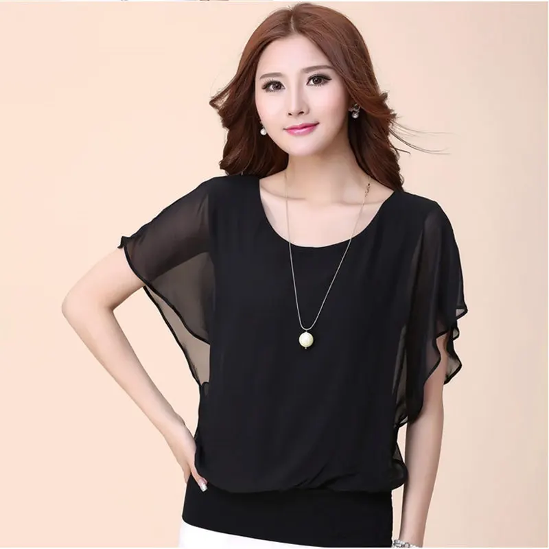 Big Size Fashion Women Chiffon Blouses Summer Ladies Casual Tops Female Batwing sleeve Shirt Blusas Femininas S-3XL Plus Size
