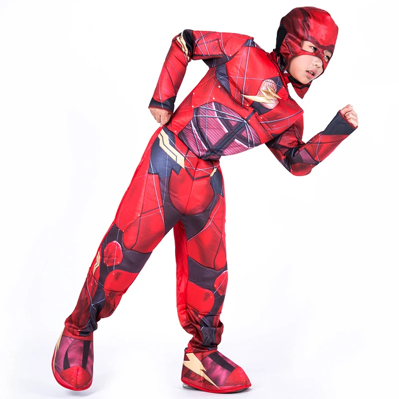 The Flash Muscle Superhero Fancy Dress Kids Fantasy Comics Movie Carnival Party Halloween Flashman Cosplay Costumes