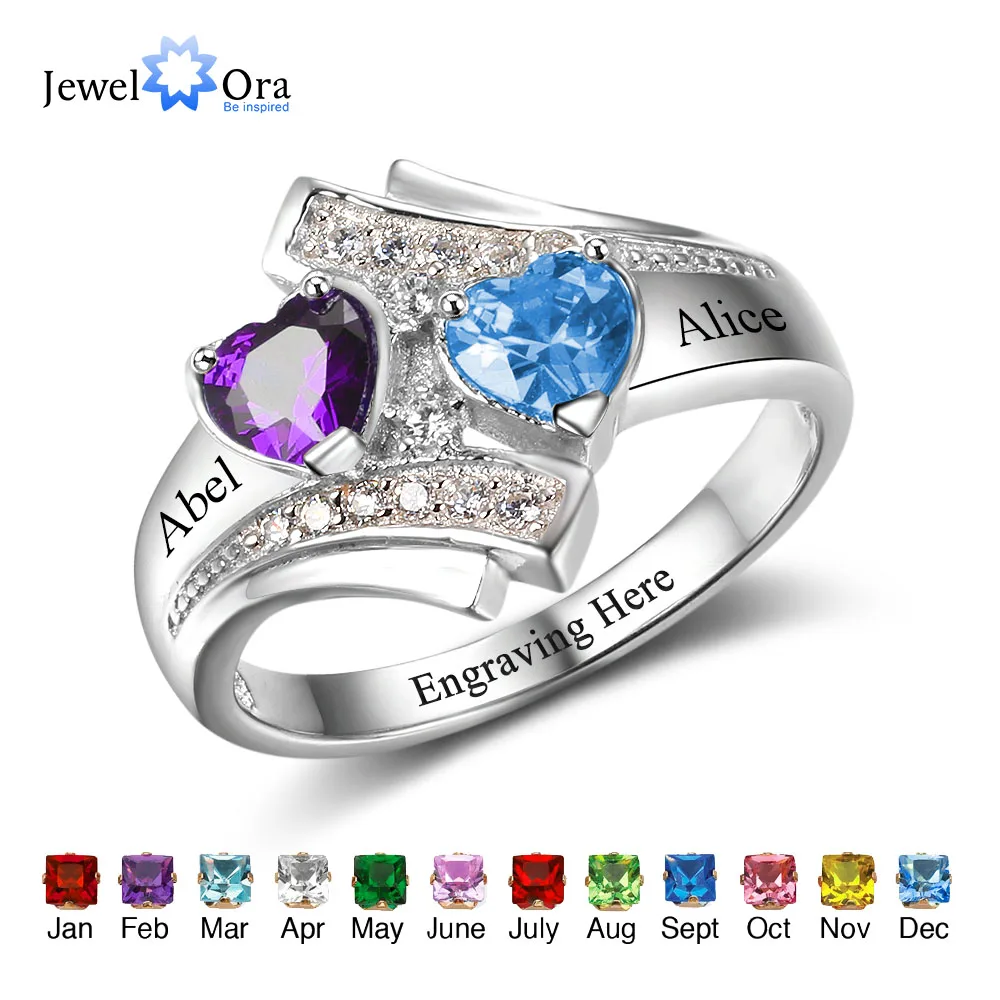 Обручение Кольца На заказ, на день рождения, Выгравируйте имя кольцо 925 пробы серебра в виде сердца, для влюбленных, подарок кольца(JewelOra RI102500