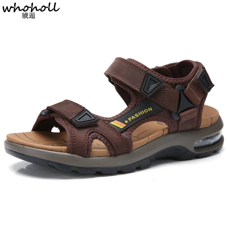 

WHOHOLL New Fashion Summer Sandals Outdoor Beach Breathable Men Sandals Leather Men's Sandals Man Causal Shoes Plus Size