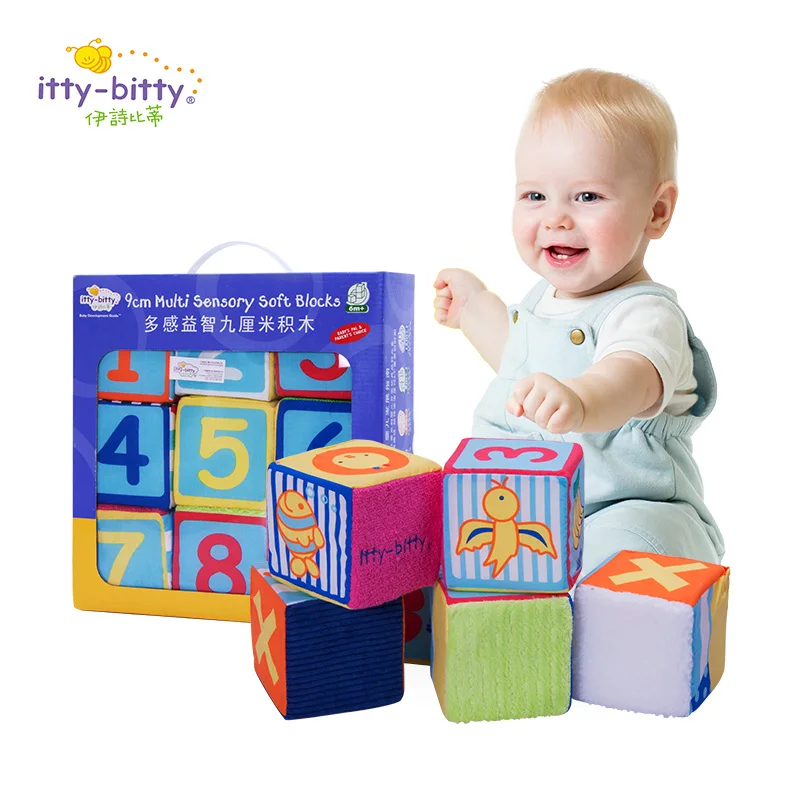 9 Pcs baby Toys Plush Block Cloth Cube Blocks Building Rattles Squishy Baby Early Educational