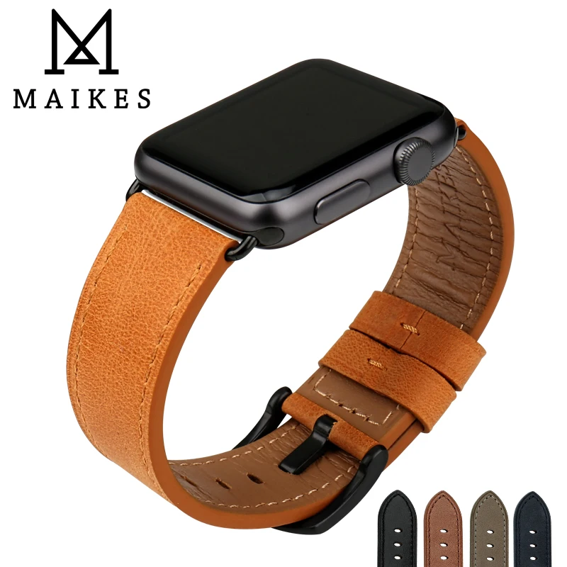 MAIKES Quality Leather Watchband Replacement For Apple Watch Band 44mm 42mm 40mm 38mm Series 4 3 2 1 iWatch Apple Watch Strap