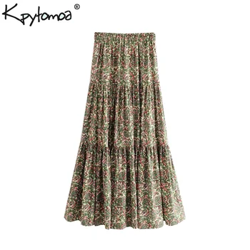 

Vintage Stylish Floral Print Pleated Maxi Skirt Women 2020 Fashion A Line Elastic Waist Ladies Skirts Casual Faldas Mujer