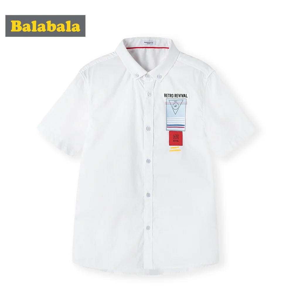 

BalabalaChildren clothing boys shirt short sleeve summer 2019 new children's shirt white big shirt cotton top clothing